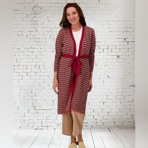 Laurie Felt Chevron Long Cardigan Large NWT | Belted Knit Layer Textured Chic